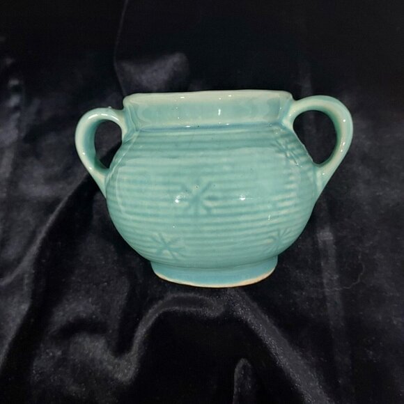 Shawnee MCM Made In USA Creamer & Sugar Bowl Snowflake Turquoise Blue Star Burst - Picture 9 of 15